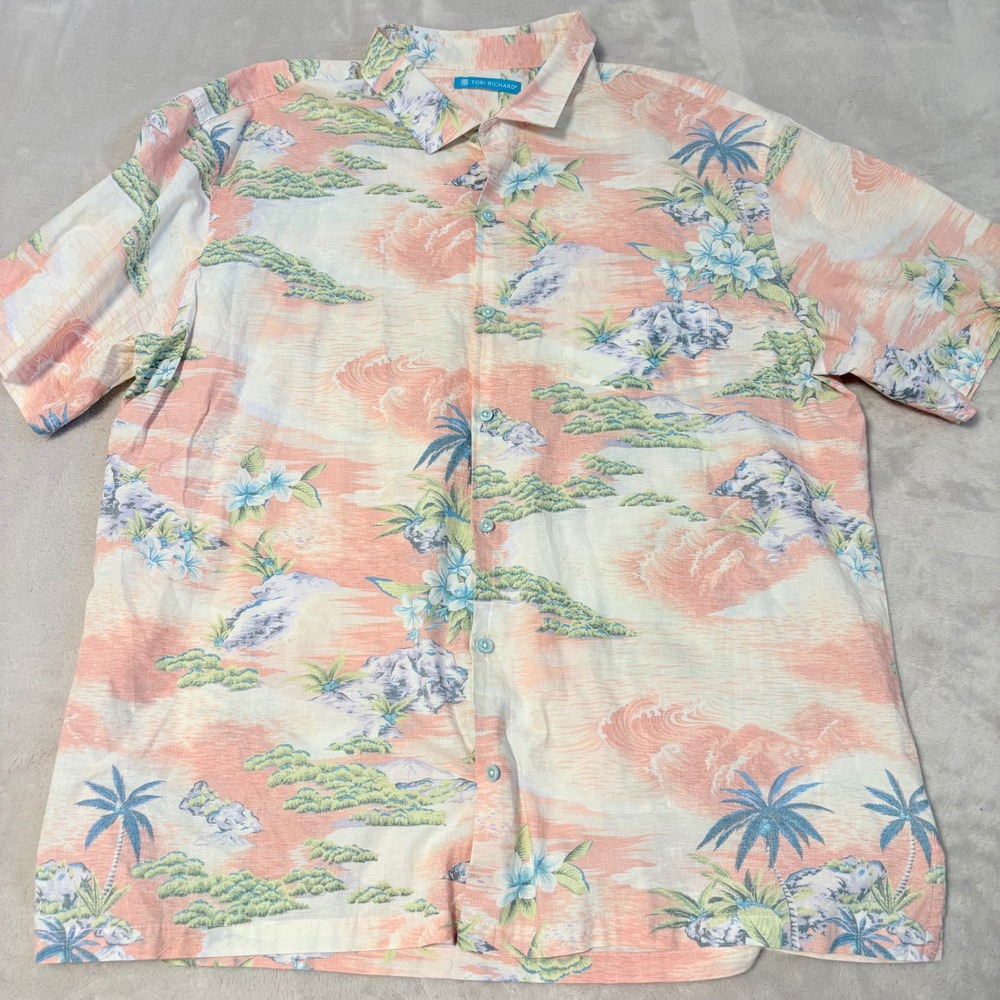 Tori Richard Sunset Tropical Hawaiian Button Up Shirt Mens Size 2XL Cotton Lawn